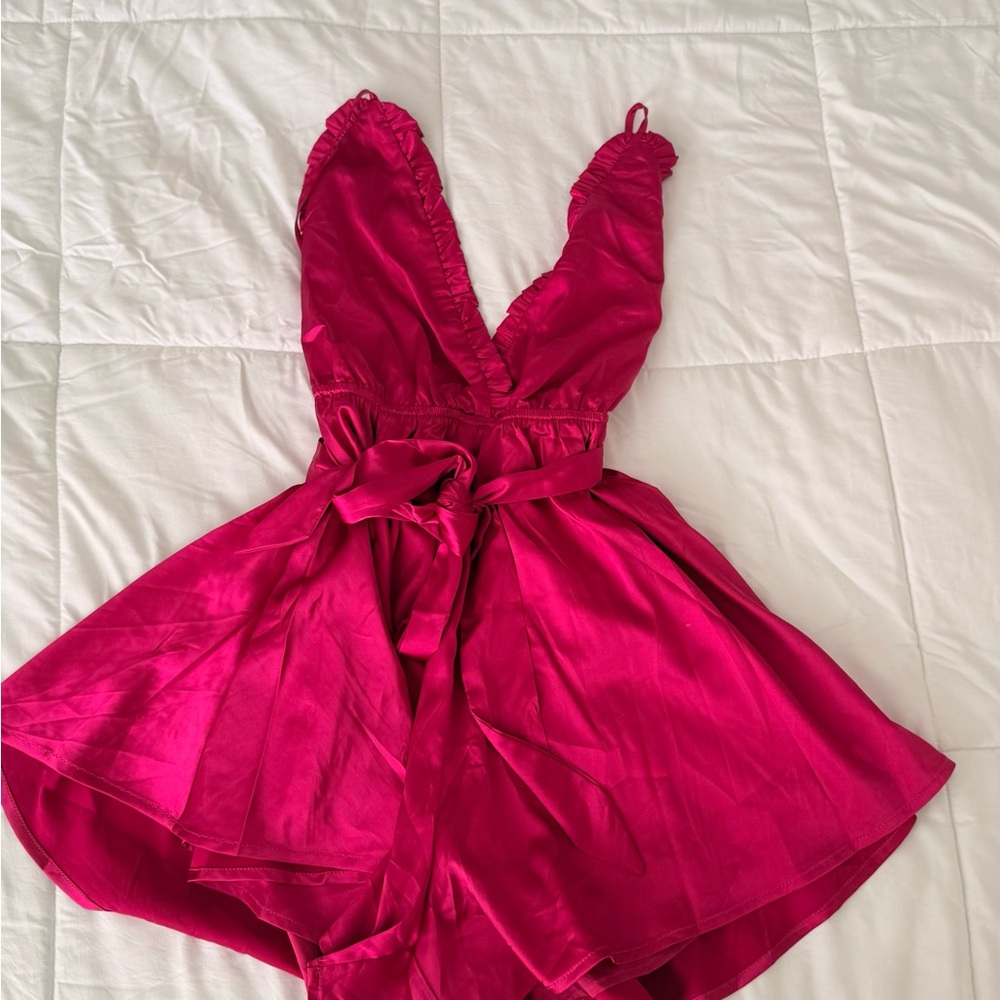 Fashion Nova Hot Pink Satin Dress
